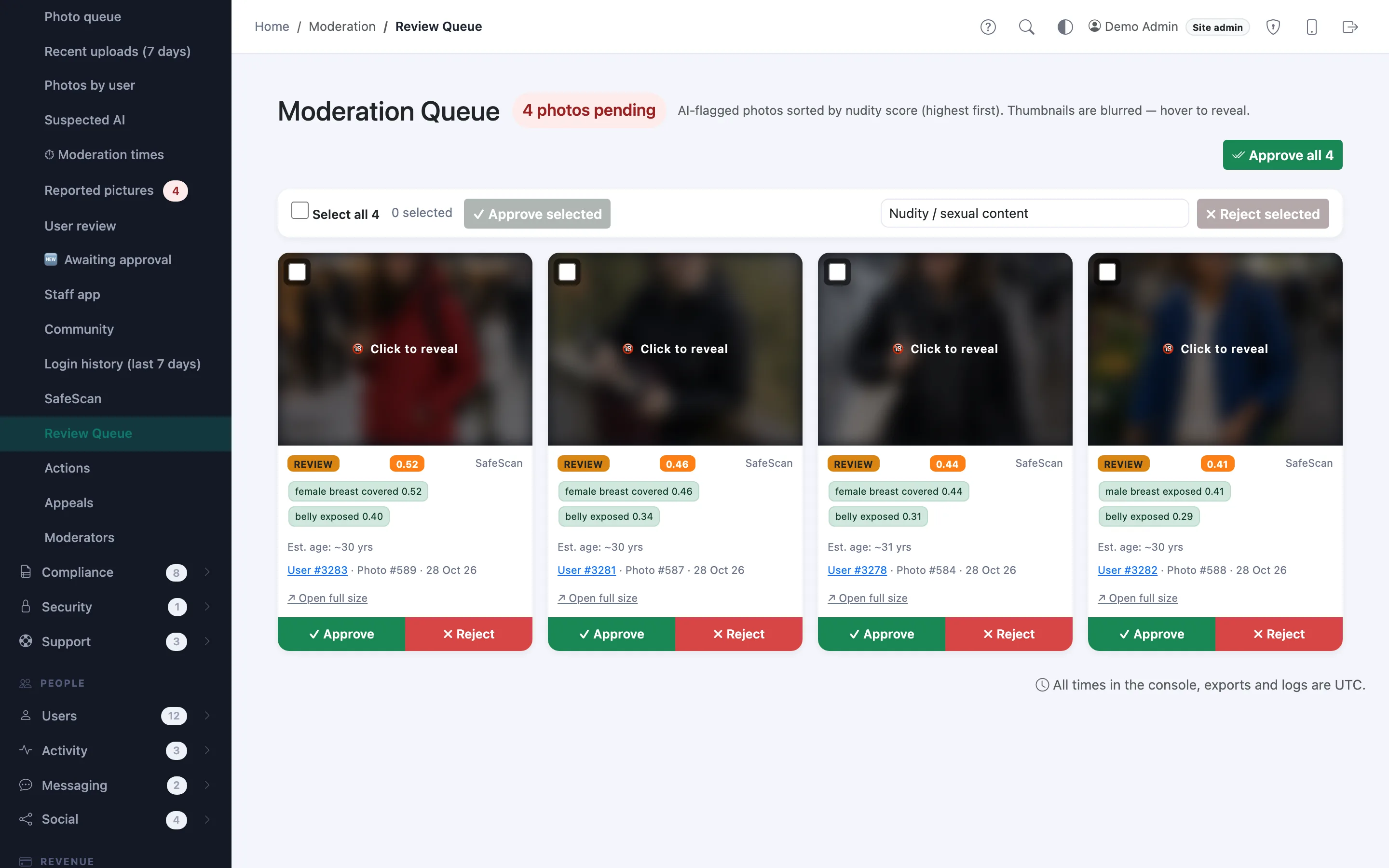 AI review queue + human approval