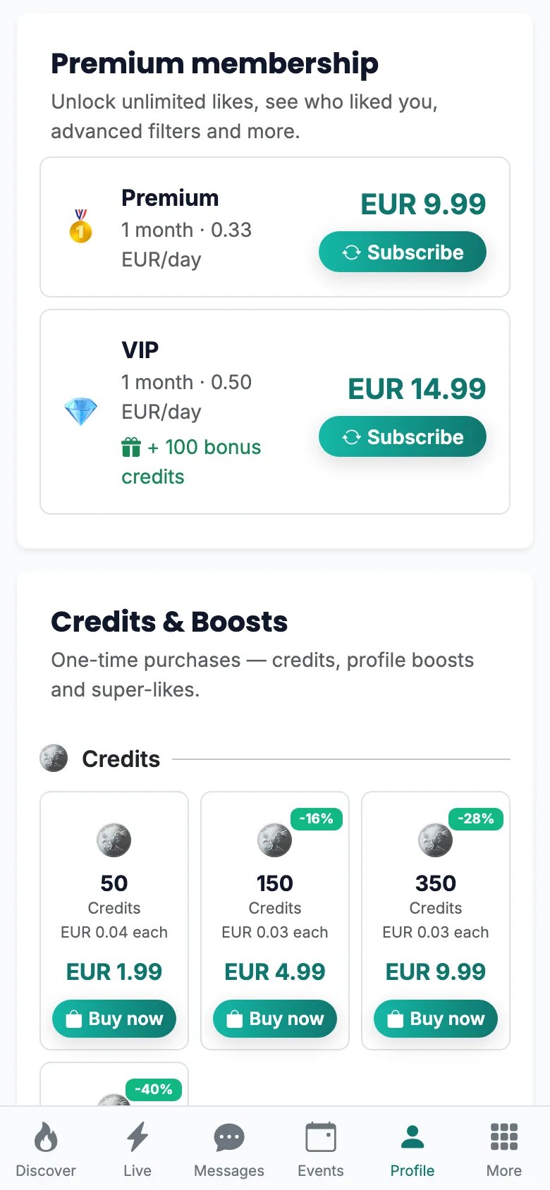 Premium & credits